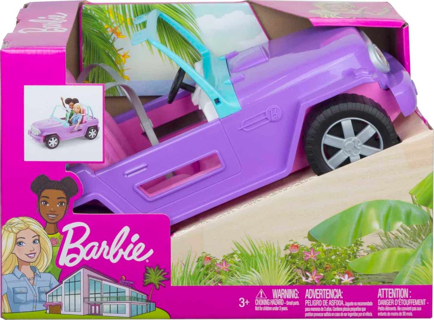 Barbie Off-Road Vehicle, Purple with Pink Seats and Rolling Wheels, 2 Seats, Toy for 3 to 7 Year Olds