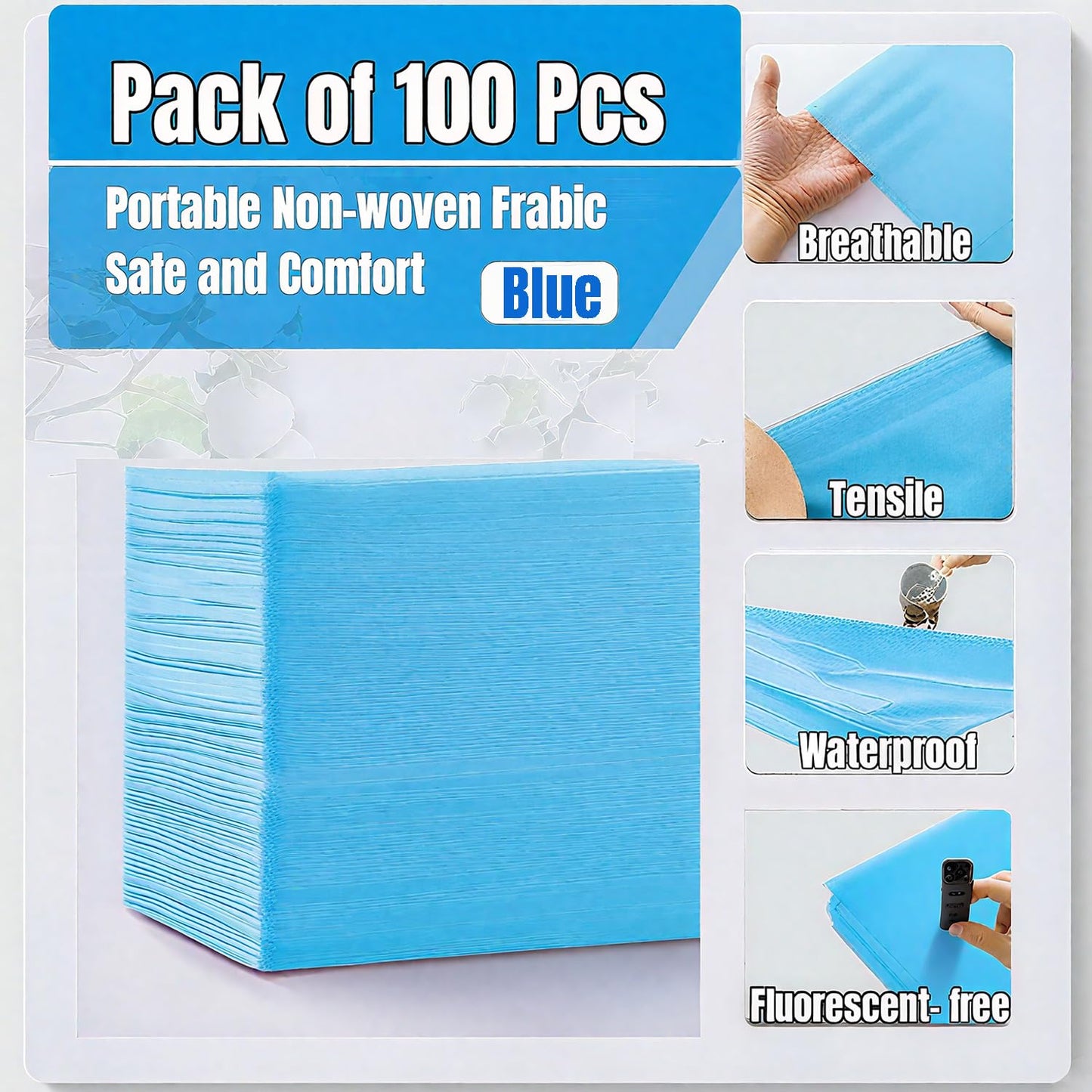 100 Pcs Massage Table Sheets Disposable Bed Sheet 31"x71" - Non Woven Frabic Waterproof Table Bed Covers for Spa, Waxing, Tattoo & Beauty Salon (Blue)