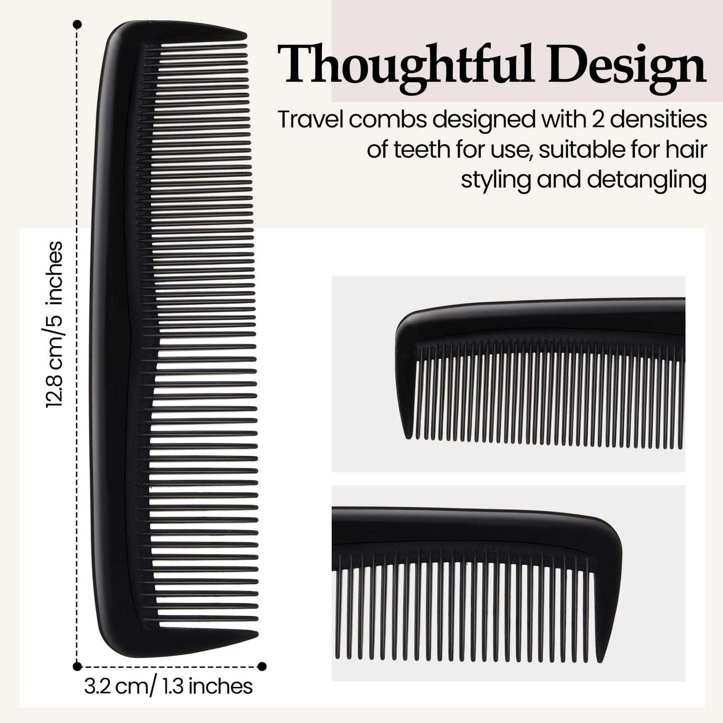 Zopeal 300 Pieces Hair Combs Bulk Plastic Pocket Comb 5 Inch Reusable Fine Dressing for Women Men Travel, Hotel, Homeless, Nursing Home, Charity, Homeless(Black)