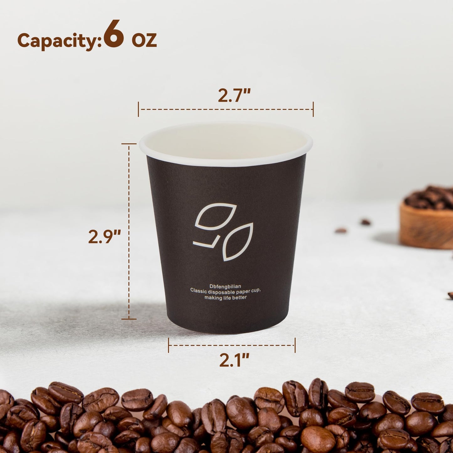 Dbfengbilian 6 oz Paper Cups, 600 Ct – Leak-Proof & Recyclable Disposable Coffee Cups, Food-Safe Poly Lining for Hot Drinks Like Espresso, Tea, and Hot Chocolate – Ideal for Office, Home, Party