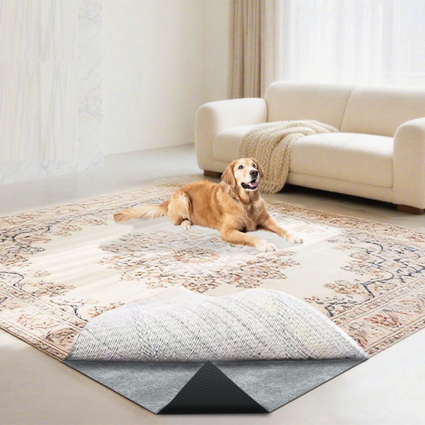 5 x 7 FT Non Slip Felt Rubber Backing Rug Pad, Thick Felt Rug Pads for Hardwood Floors, Underlay Rugs Protective Cushioned Pads for Carpet, Felt and Rubber Underfoot Carpets for Home Place Surface