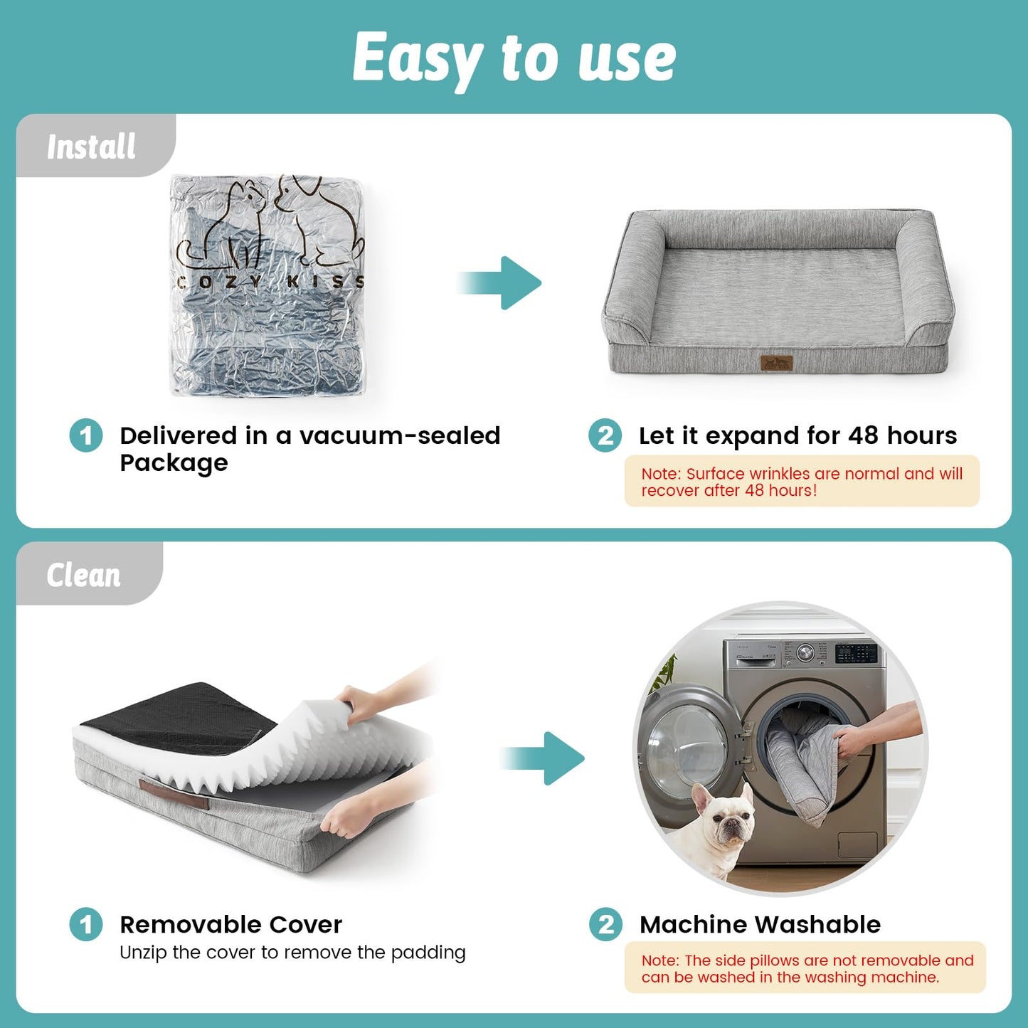Cooling Dog Bed, Orthopedic Memory Foam Dog Bed with Sides, Comfy Pet Bed with Washable Cover, Waterproof Lining and Nonskid Bottom, Cooling Bed for Medium Dog, Silver Grey (36" L x 27" W x 6.5" Th)