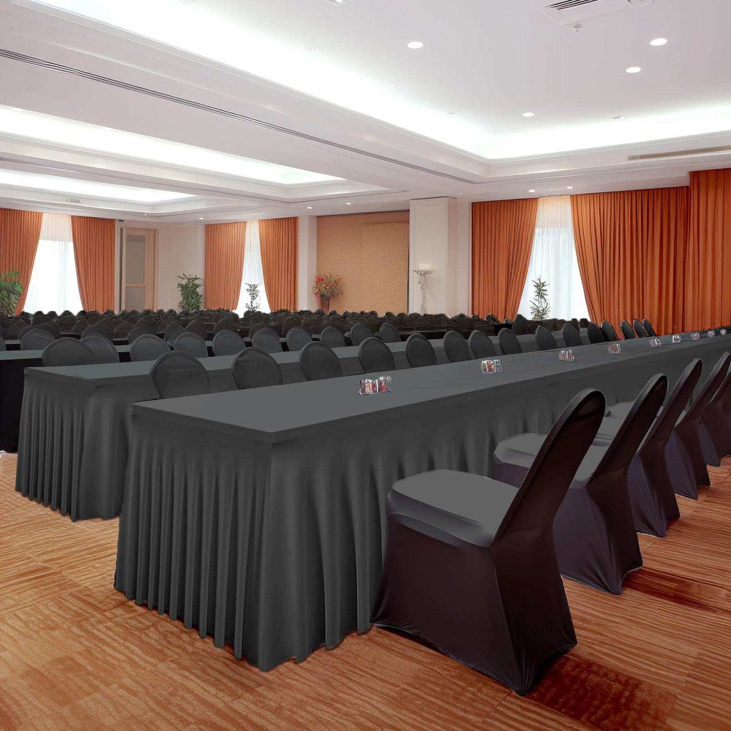 2 Packs Black Table Clothes for 6 Foot Rectangle Tables, One-Piece Wrinkle Resistant Stretch Spandex Table Covers with Skirt for Event Banquet Wedding Birthday Party