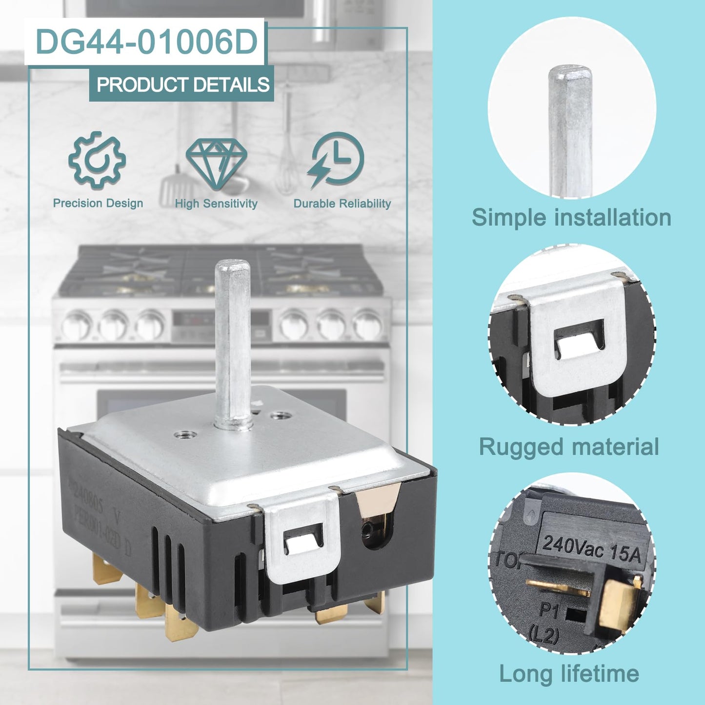 DG44-01006D Range Surface Element Control Switch/Range Energy Regulator Switch Replaces Parts: PER001-02D, AP7031847, PS16633253, EAP16633253, PD00077321 Compatible with Samsung