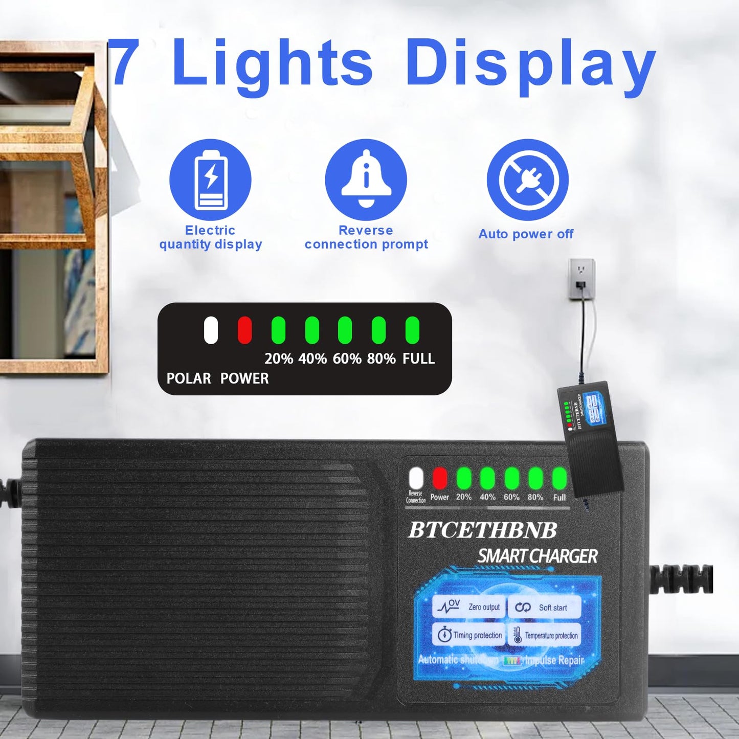 BTCETHBNB 60V20AH Lead Acid Battery Charger Input AC110V-220V Auto Shut Off 3 Holes Plug