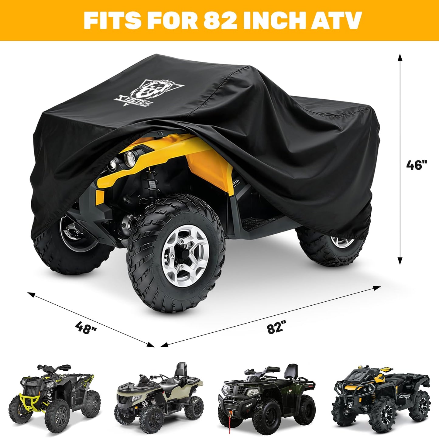 XYZCTEM Waterproof ATV Cover, Heavy Duty Black Protects 4 Wheeler from Snow Rain or Sun (Black, 82 inch)