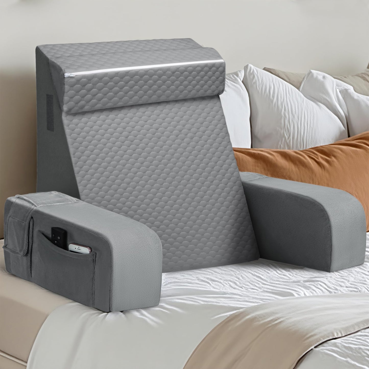 Comfort Reading Pillow for Bed, Adult Back Pillow with Arms - Soft but Firm Backrest for Sitting Up, Watching TV & Relaxing on Couch