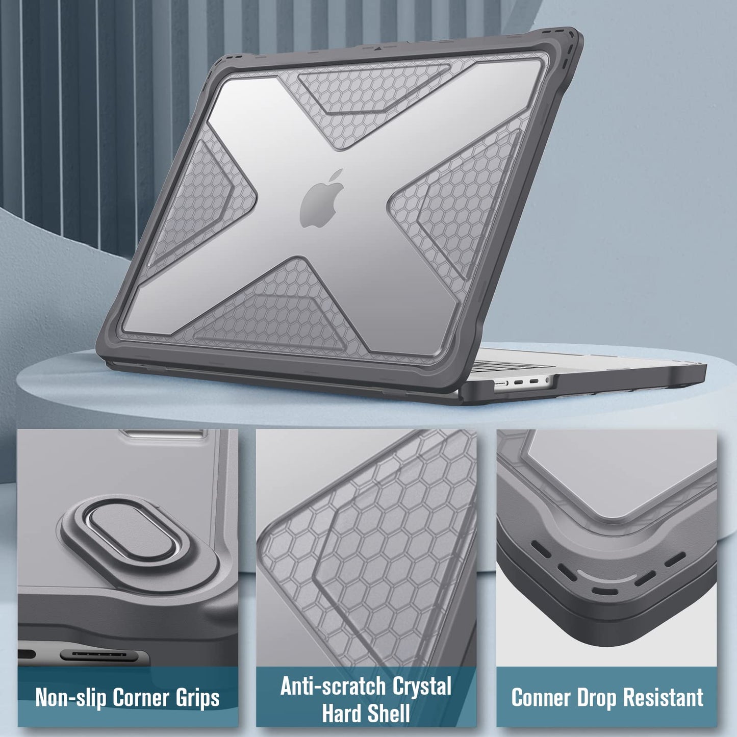 Fintie Case for MacBook Pro 16 Inch Case 2026-2021 A3403 A3186 A2991 A2780 A2485 - Heavy Duty Rugged Hard Shell Cover with TPU Bumper for MacBook Pro 16" M5/M4/M3/M2/M1 Pro/Max Chip, Gray