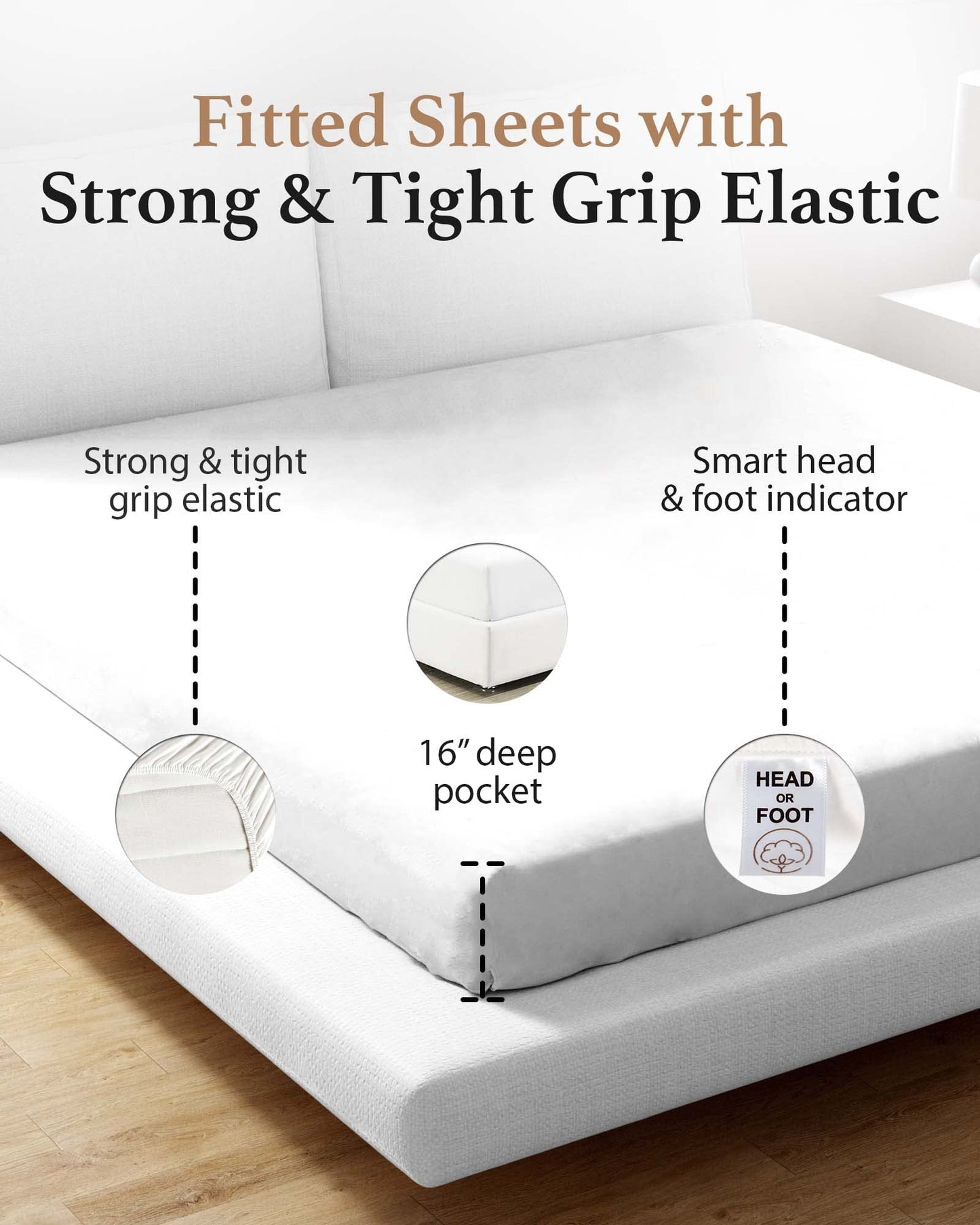 Good Sleep Bedding Queen Fitted Sheet - 100% Egyptian Cotton, 800 TC, 16" Deep Pocket, Sateen Weave - White