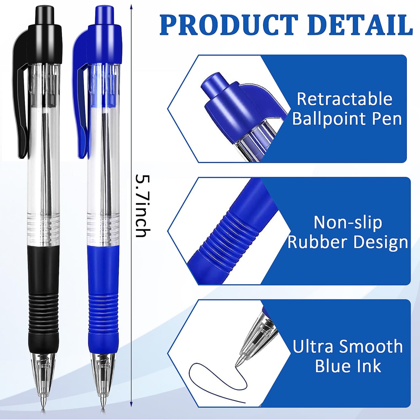 200 Pcs Pens Bulk, Retractable Ballpoint Pens, 1.0mm Gel Ink Pens Smooth Writing Pen for School Office Home Writing Journaling (100 Black & 100 Blue)