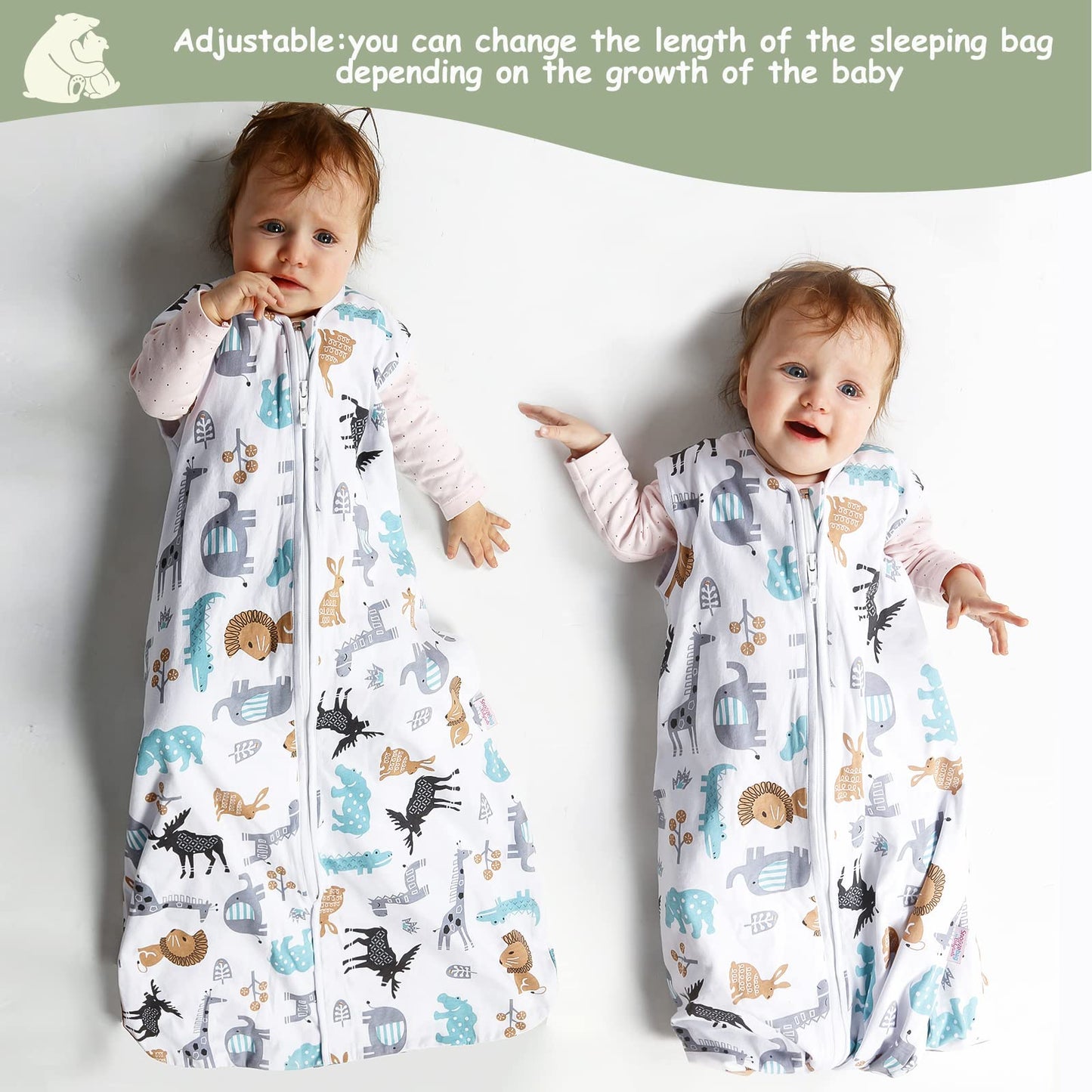 Lictin Baby Sleeping Bag -100% Cotton 2 Pcs Sleeping Sack Baby Wearable Blanket with Adjustable Length 65-85cm for 18 to 36 Months Infant Toddler