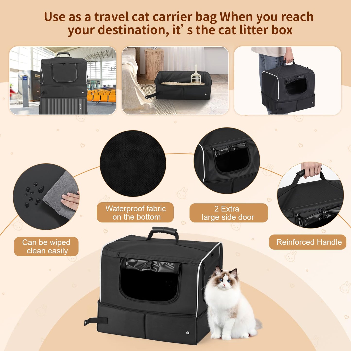 NOVOLAB Cat Enclosed Travel Litter Box Kit with Lid Odorless Dustless, Lightweight Cat Portable Foldable Litter Box for Indoor and Car