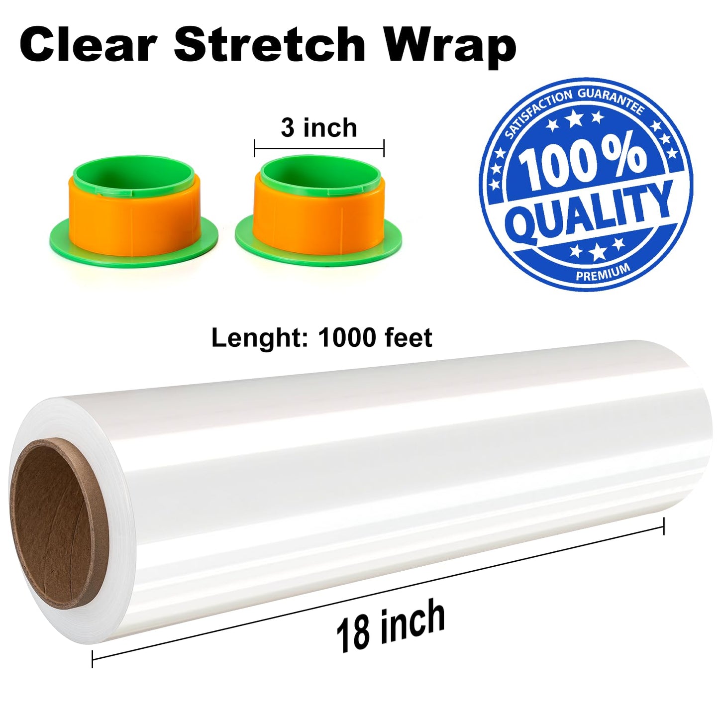 Ealyder Tape 2 Rolls Clear Stretch Wrap 18" x 1000 FT x 80 Gauge, Industrial Heavy Duty Stretch Wrap Shrink Film, Durable Self-Adhering for Packing, Moving, Pallet, Included Wrap Holder