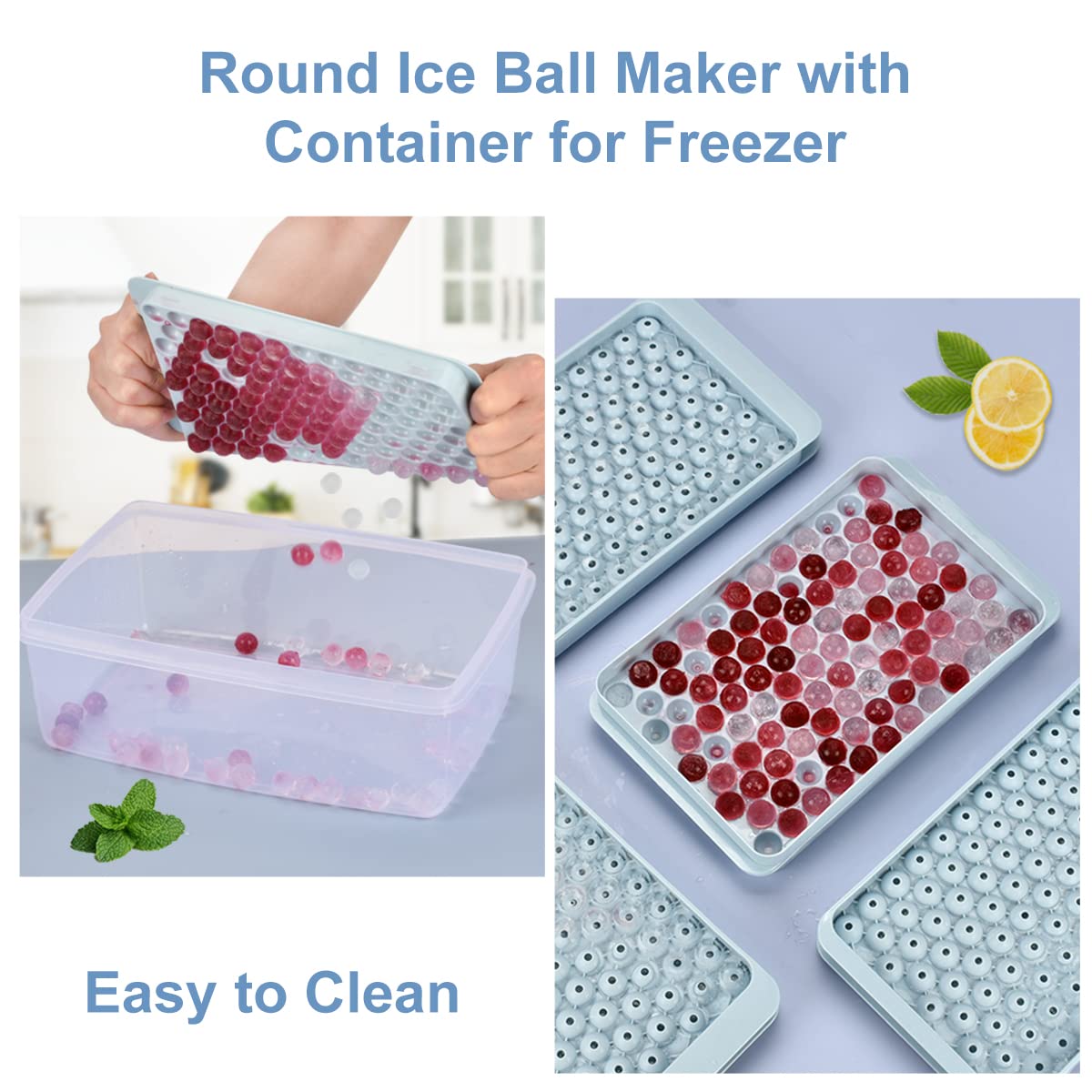 Ice Cube Tray with Lid and Bin,4 Pack Mini Ice Maker Tray for Freezer, 104 x 4 0.5 in Small Ice Ball Mold with Tong & Ice Scoop, Tiny Crushed Ice Tray for Chilling Drinks Coffee Juice Cocktail - Blue