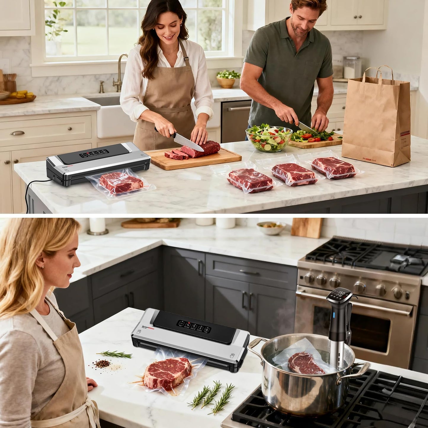 Bonsenkitchen Vacuum Sealer Machine, 90Kpa Powerful Food Sealer, Multi-Functional Food Vacuum Sealer with Vacuum Bags & Accessory Hose,Globefish Technology for High-Speed Continuous Working, Silver