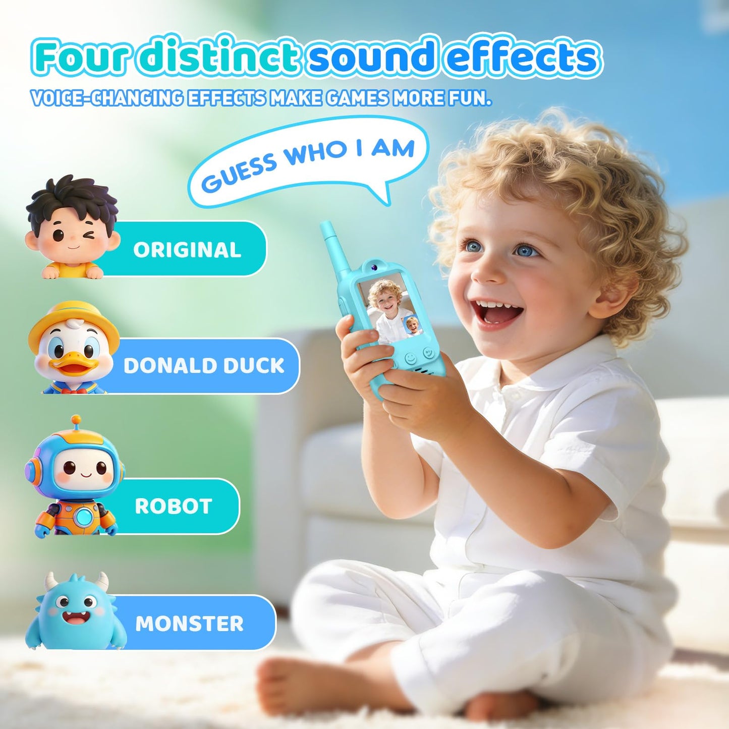 Upgraded Video Walkie Talkies for Kids, Exssary Toys for 3 4 5 6 7 8 Year Old Boys Birthday Gifts Outdoor Toys for Kids 3-5 HD Camera & Fun Voice Changer Rechargeable Walkie Talkies 2 Pack