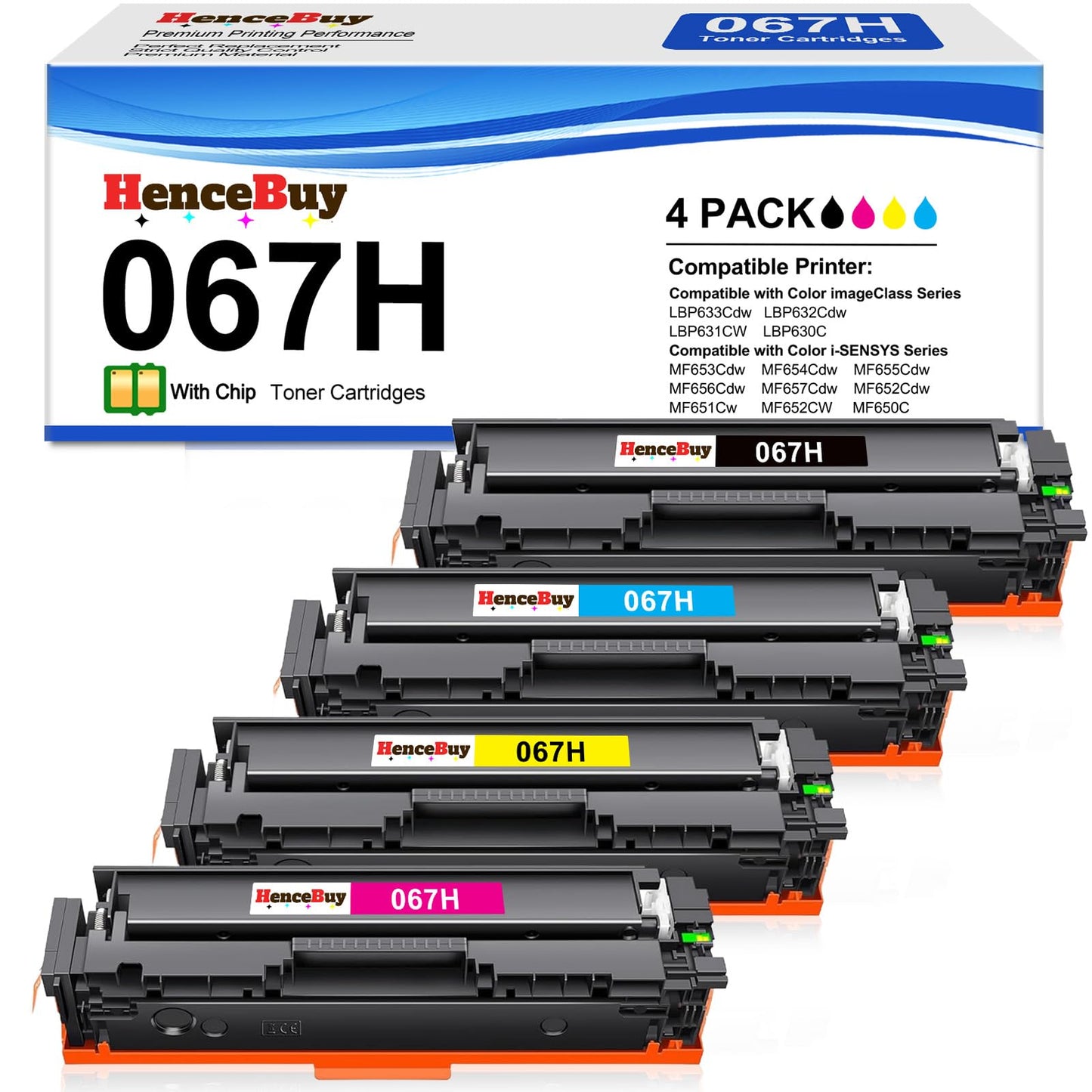 HenceBuy Compatible Canon 067H 067 Toner Cartridge Set for Canon CRG-067H 067H 067 Work with Color ImageClass MF656Cdw LBP632Cdw MF654Cdw MF653Cdw LBP633Cdw MF650C LBP630C MF652Cw - 4 Pack