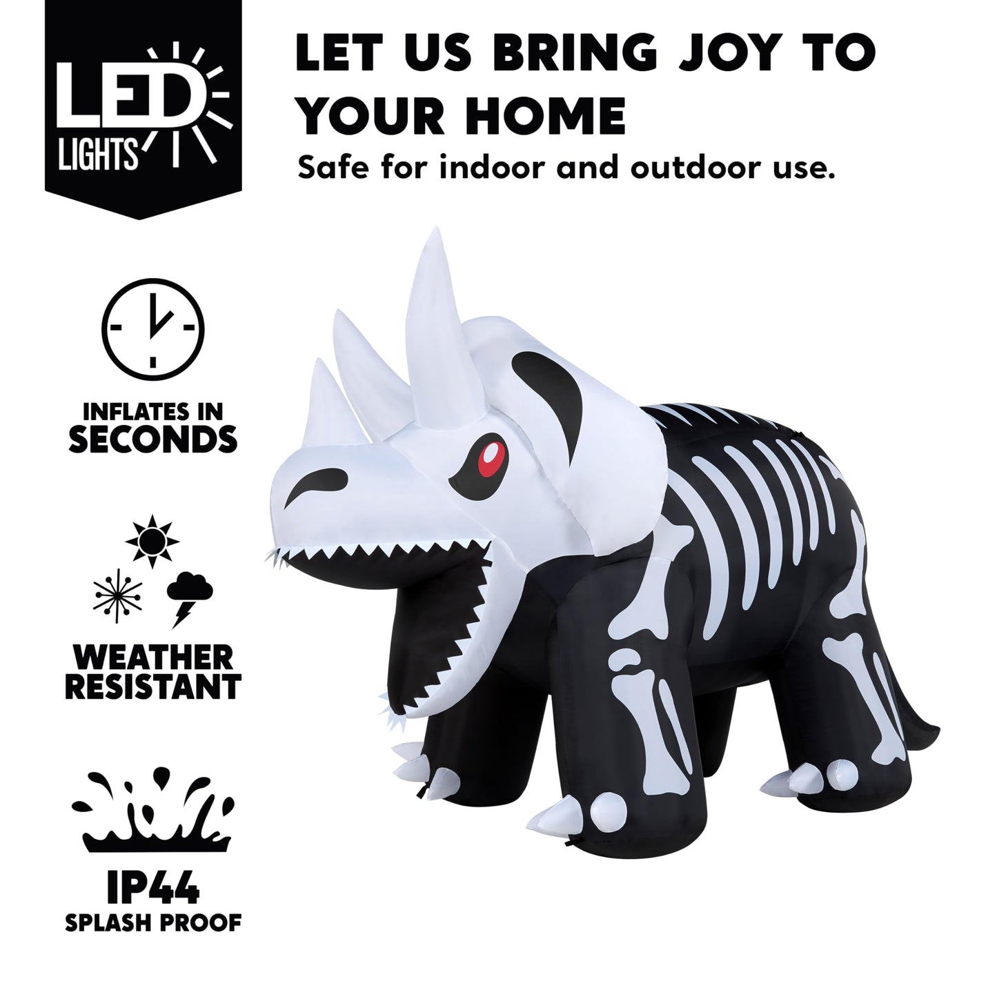 Joiedomi 8 FT Long Halloween Inflatables Outdoor Decoration, Blow Up Halloween Yard Decorations, Inflatable Skeleton Dinosaur with Built-in LEDs for Lawn Garden Decor