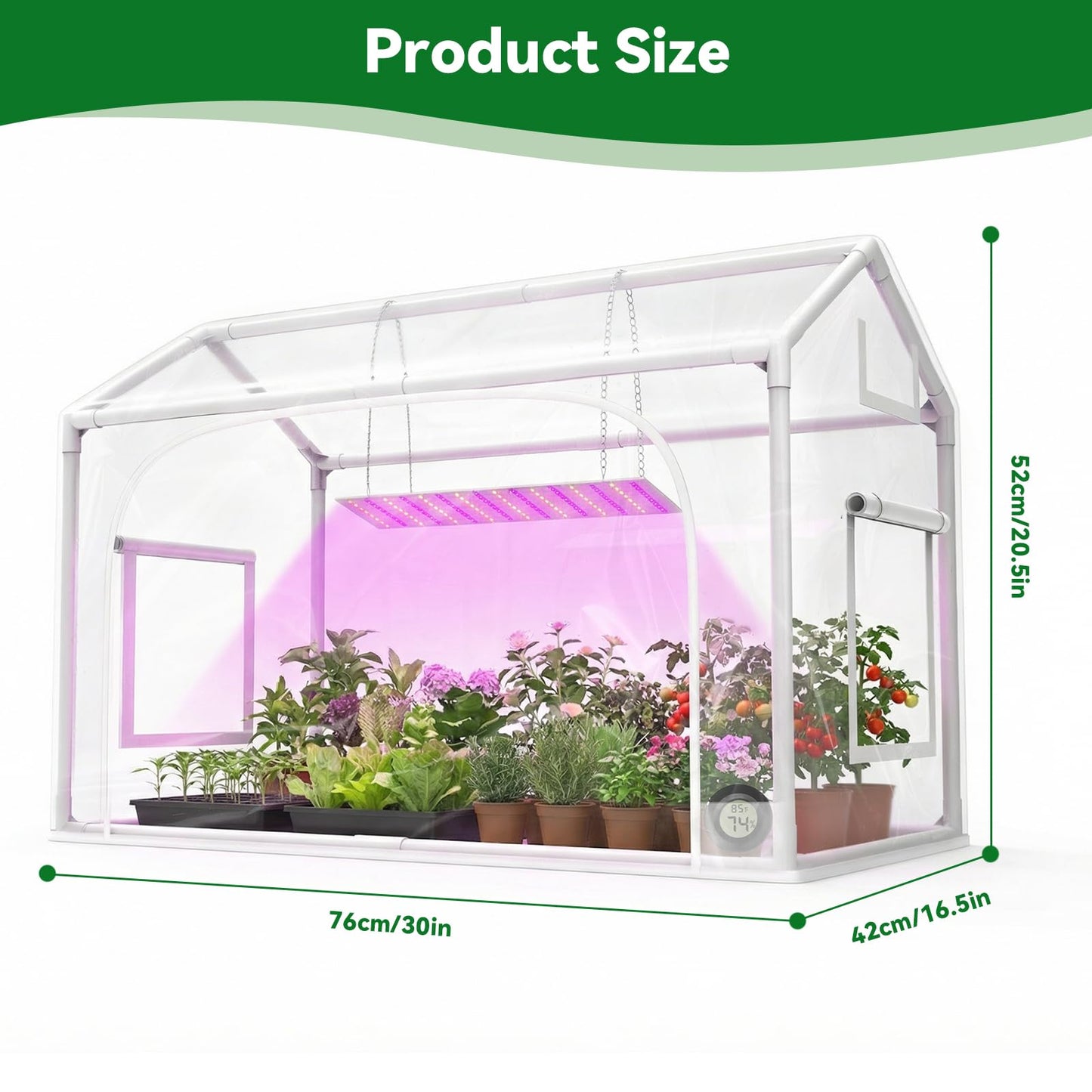 Mini Indoor Greenhouse with Grow Lights PVC Tent Portable Green House Cabinet Kit for Plant Seed Starting