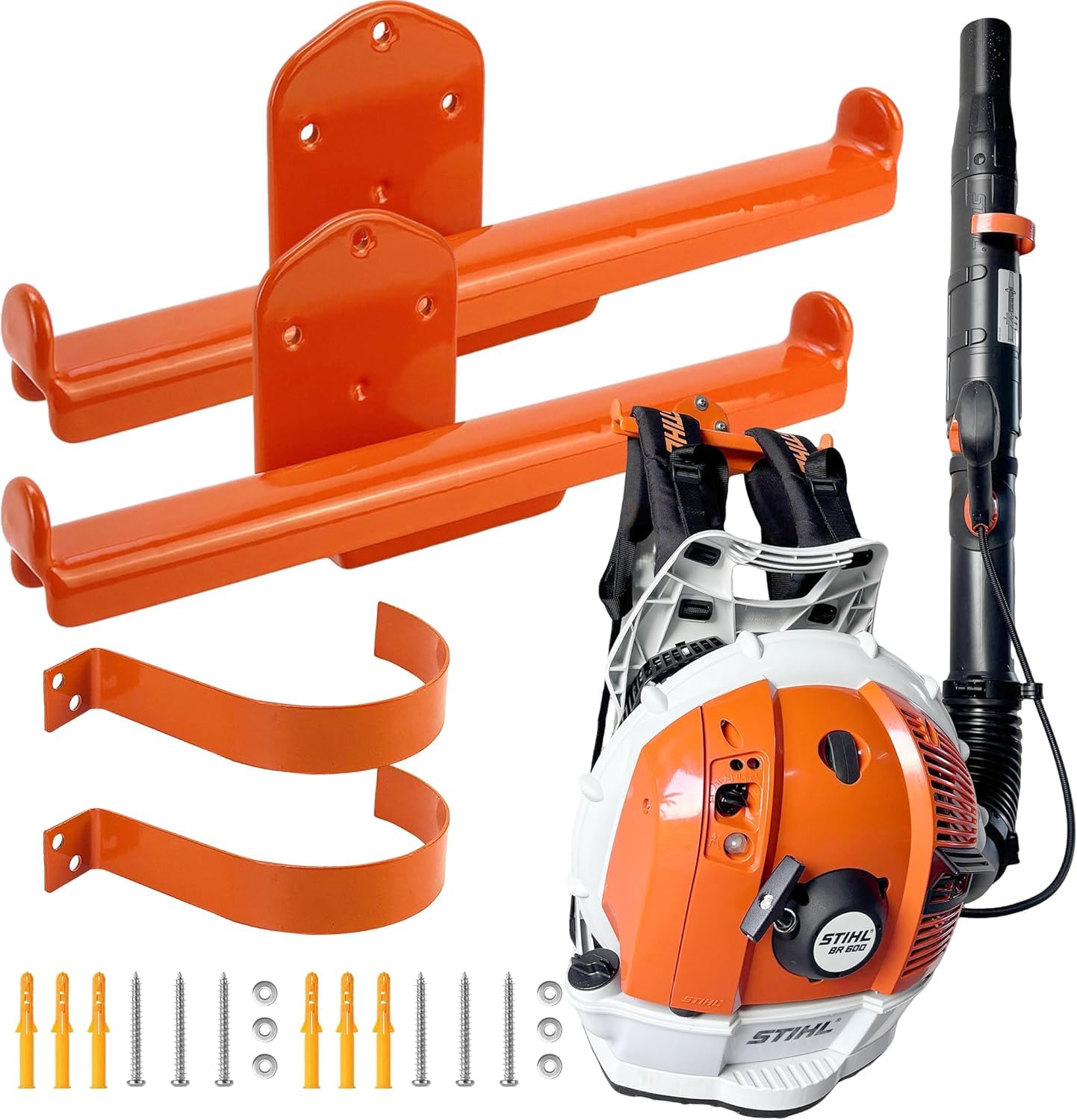 OSROENE Backpack Leaf Blower Hanger, 2 Pack Backpack Sprayer Wall Mount, Heary Duty Chainsaw Wall Mount Stand Accessories Garage Organization Storage