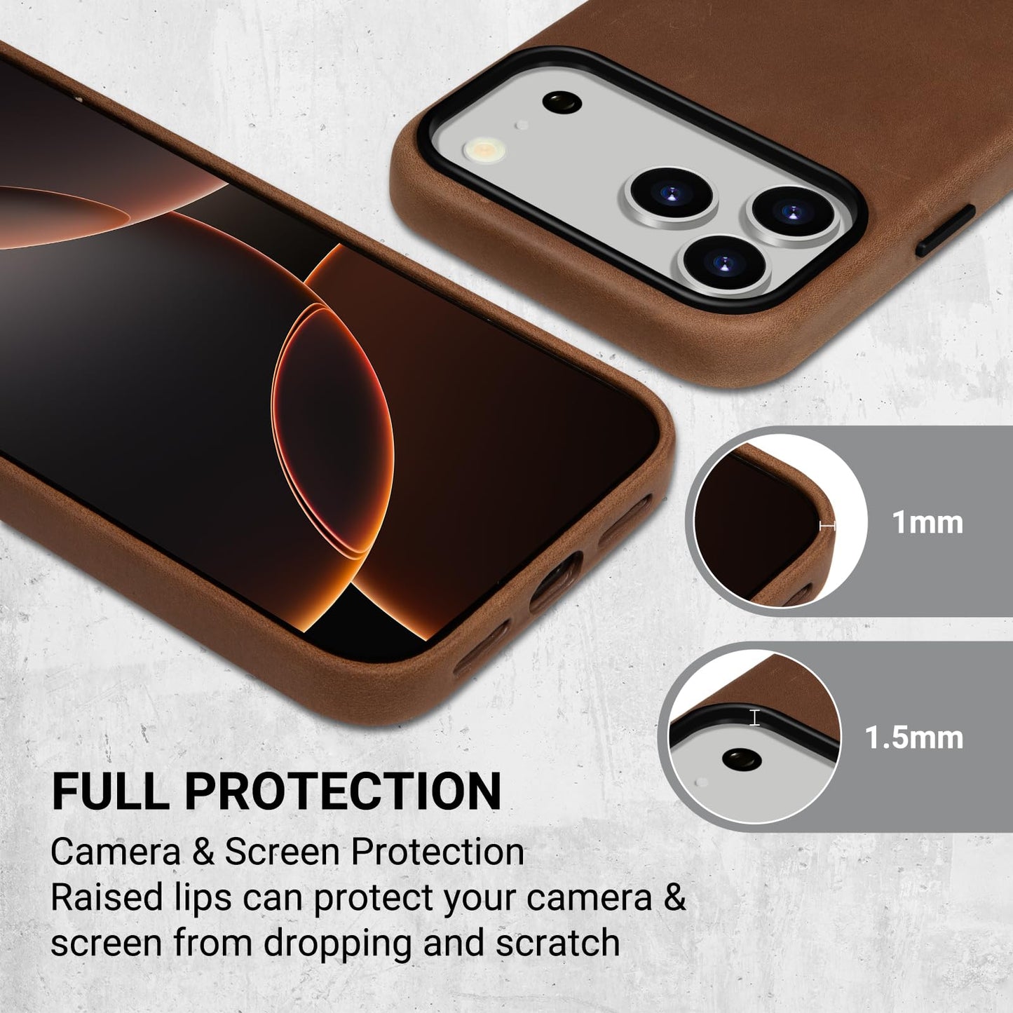 Belemay Handcrafted Crazy Horse Leather Case for iPhone 17 Pro Max, Compatible with MagSafe, Vintage Aesthetic, Two-Tone Effect, Unique Patina, Camera Control Button Coverage (6.9"), Vintage Brown