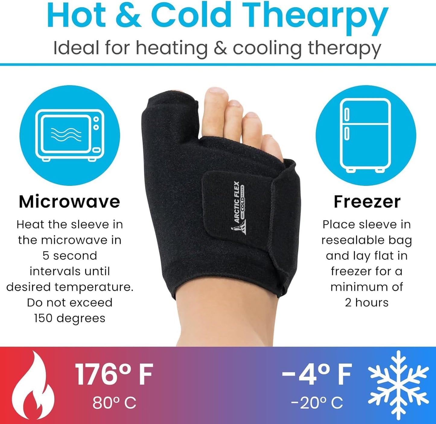 Arctic Flex Foot Ice Pack (Pair) Toe Wrap for Bunion, Plantar Fasciitis, Hallux Valgus, Gout, Swelling & Injuries - Cold & Heat Gel Therapy for Joint Pain Relief & Feet Recovery - Reusable Compression