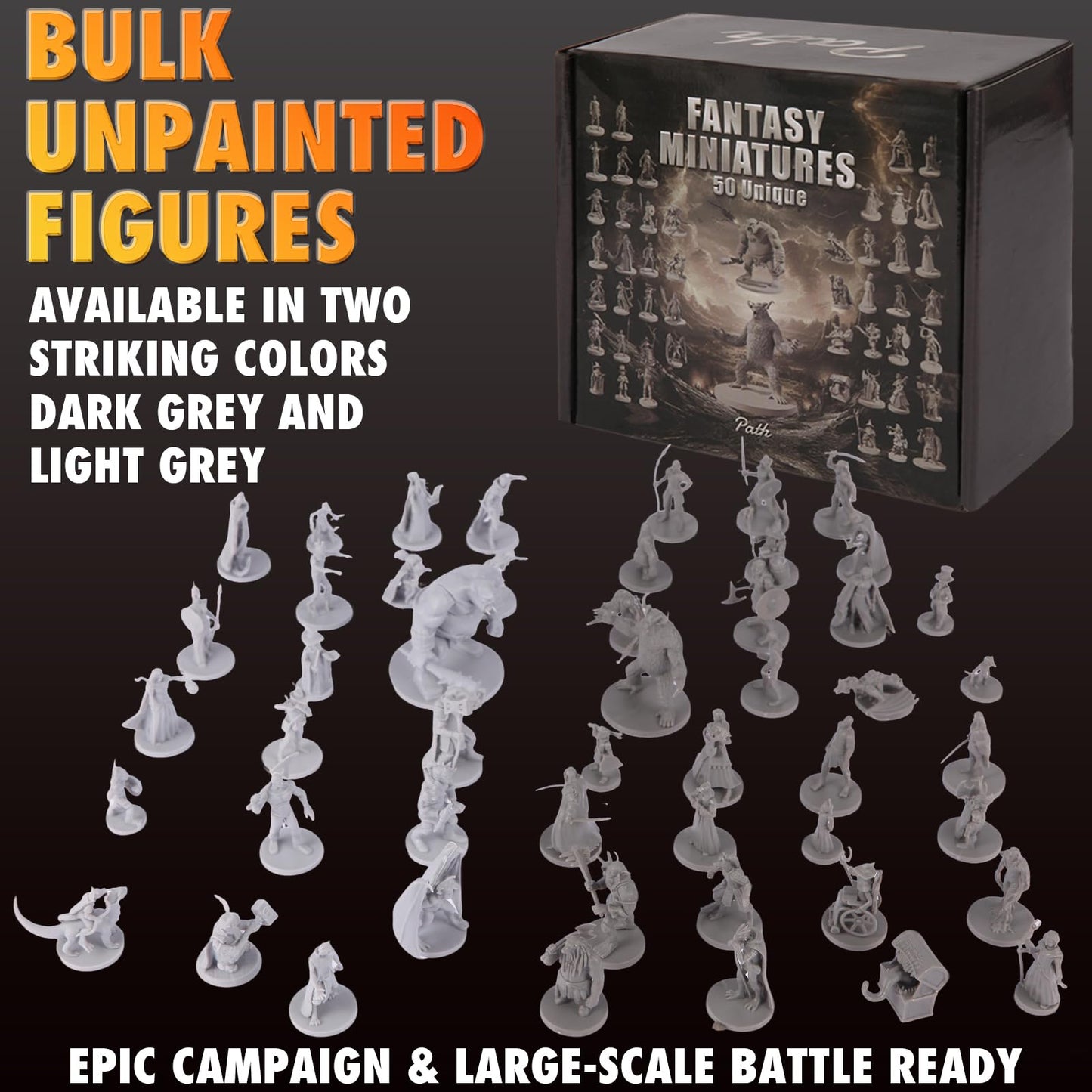 Path Gaming 50 Unique Miniatures Fantasy Tabletop RPG Figures for Dungeons and Dragons, Pathfinder Roleplaying Games, Bulk Unpainted