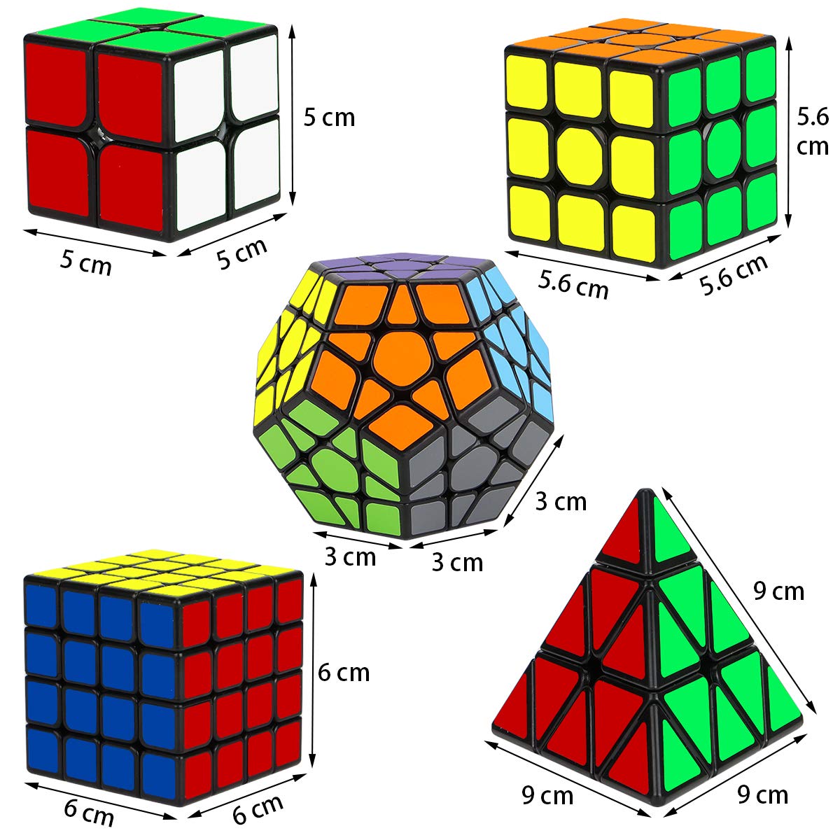Speed Cube Set, Aitey Qiyi Magic Cube Bundle 2x2 3x3 4x4 Pyramid Megaminx Speed Cube Puzzle Toys for Kids & Adults (5 Pack)