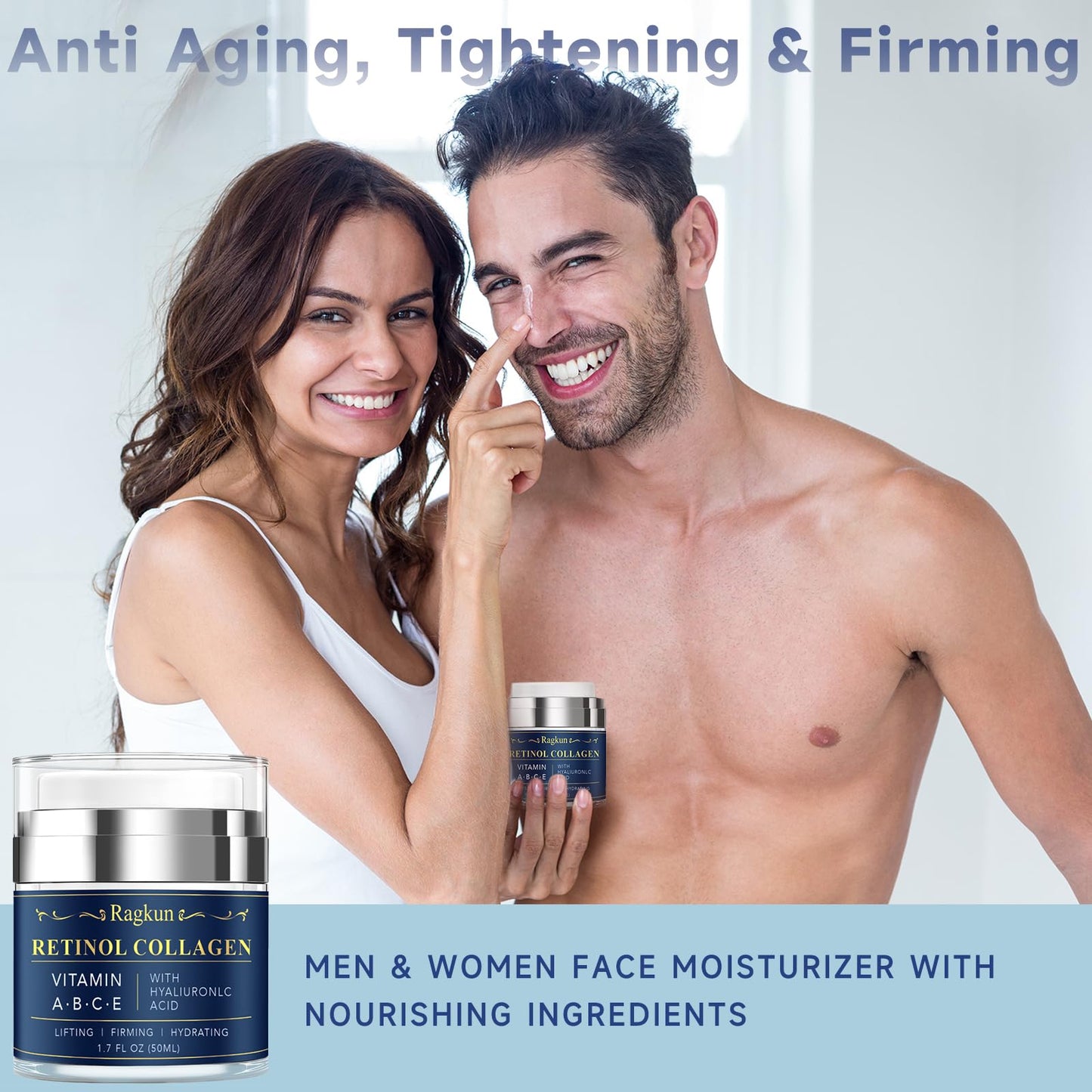 Face Moisturizer Retinol Cream - Neck Collagen Creams for Tightening and Firming - Anti Aging Day & Night Facial Moisturizer for Women & Men, Tighten and Lift Wrinkle Cream - 2-Pack