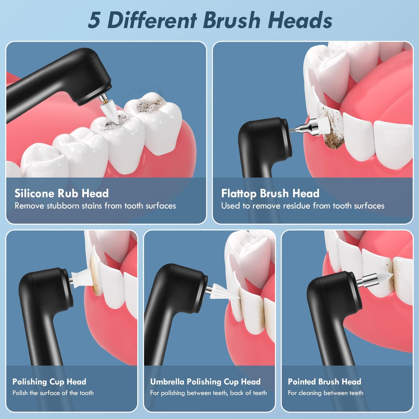 Barlisam Tooth Polisher, Rechargeable Teeth Polisher for Teeth Cleaning, Polishing and Whitening, Electric Dental Polisher Kit with 5 Multifunctional Heads, 5 Speed Modes, and IPX6 Waterproof