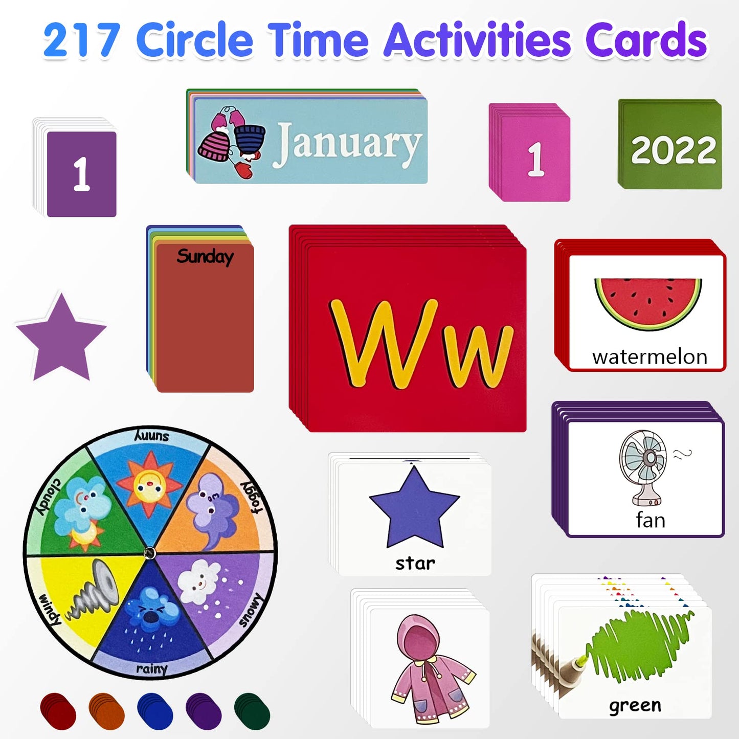Auchq Circle Time Learning Center Pocket Chart, Heavy-Duty Kids Calendar for Classroom, Educational Pocket Chart Learning Calendar Weather Letter Counting Rhyme Color Shape, Great for Classroom and Homeschool (Blue).