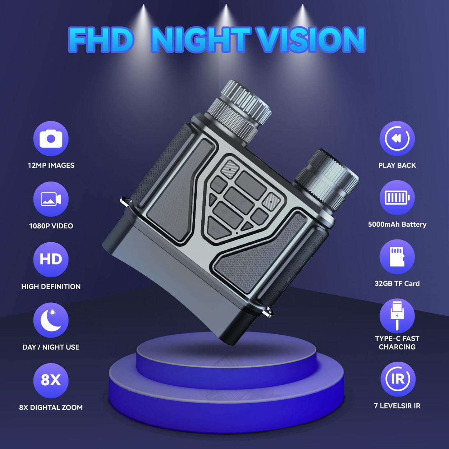 Night Vision Goggles Night Vision Binoculars with 5000mAh Rechargeable Battery, 32GB Card, 3" Screen for Camping Hunting & Security for Men Husband、Dad、Him