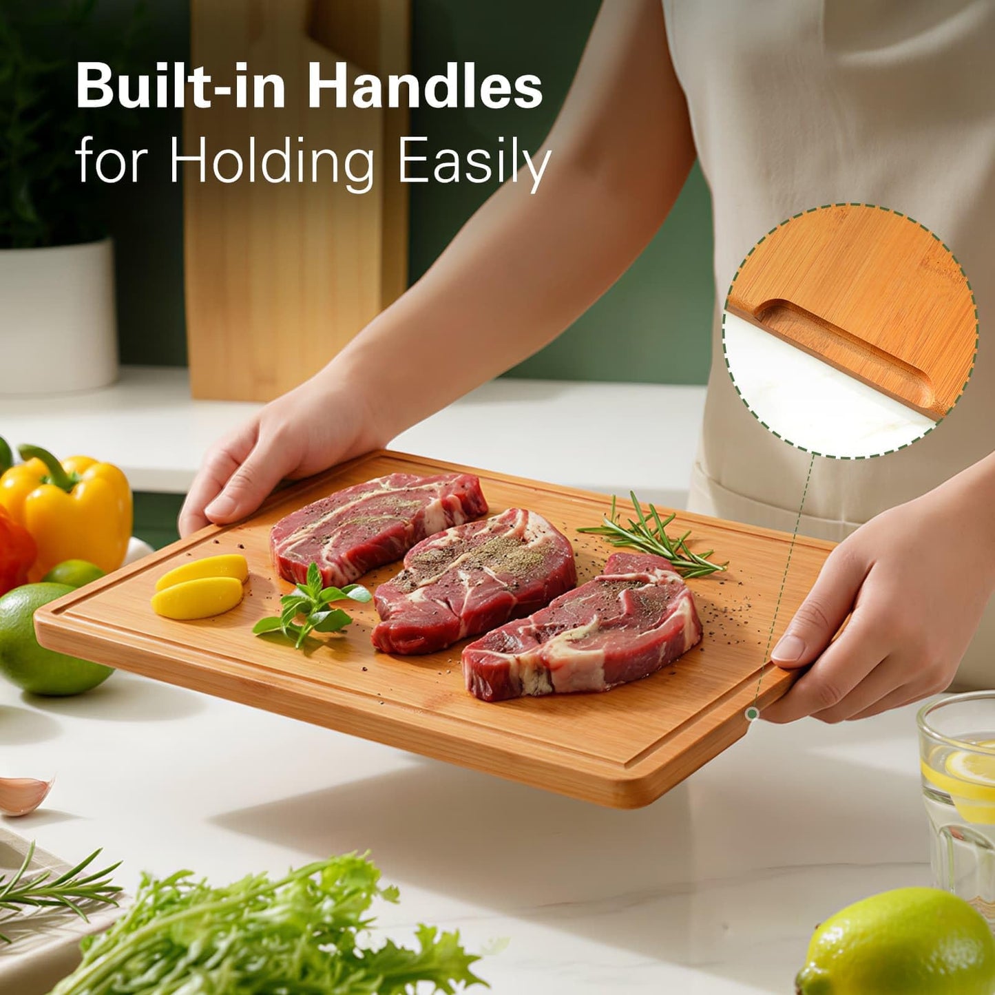 Zarler 3 Pack Bamboo Cutting Boards for Kitchen, 500℉ Carbonized Bamboo Wood Cutting Board with Juice Grooves and Handles, Wooden Chopping Board Set for Meal Prep, XL Size, Ideal Kitchen Gift