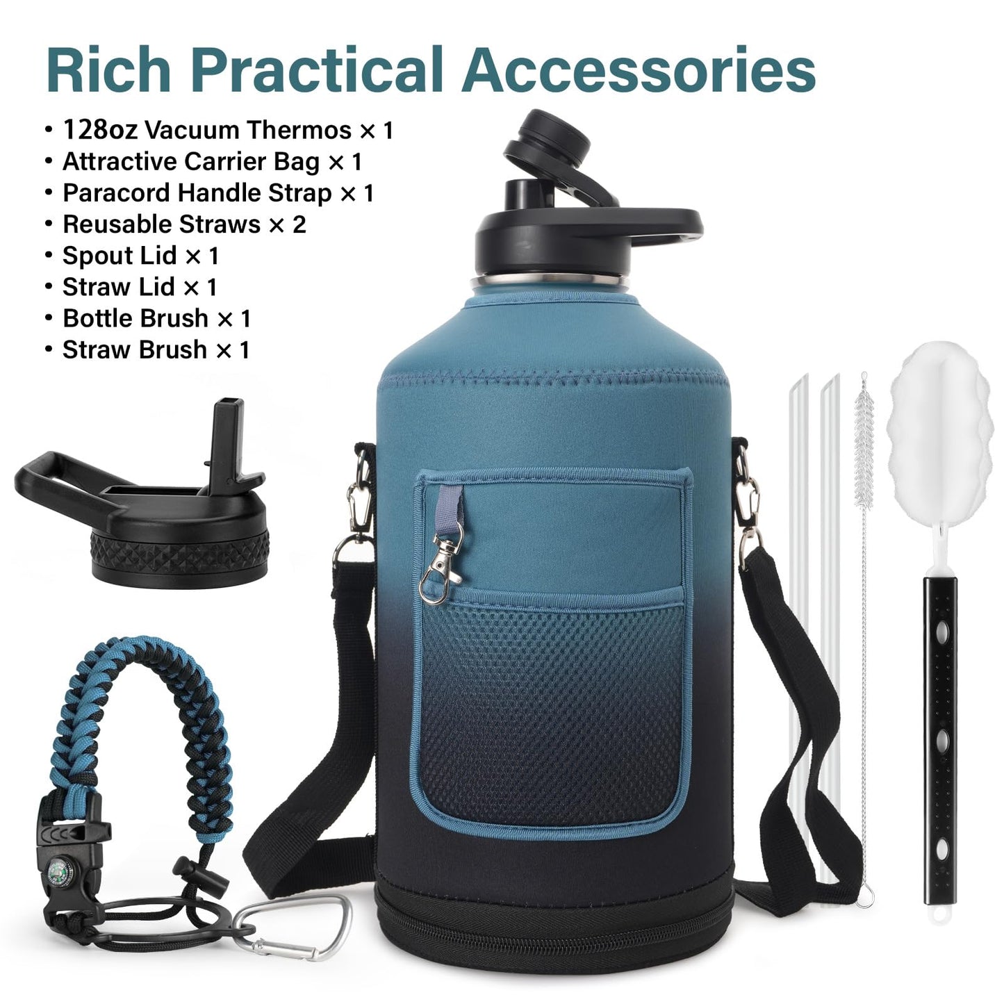 DYSANKY 4L Insulated Water Bottle | Upgraded Thickened Stainless Steel Metal Portable Sports Large Water Jug for Gym and Hiking with Carrier Bag, Handle Strap | BPA-Free 128 oz