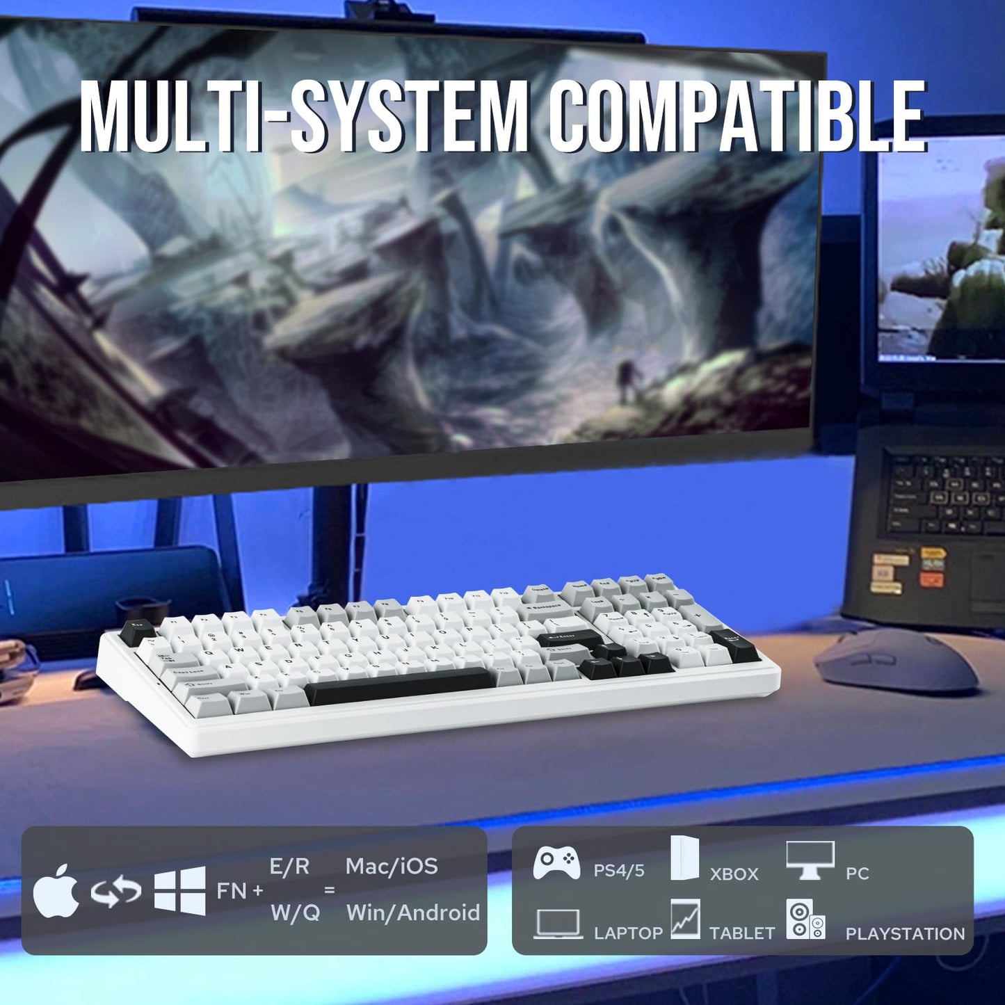 EPOMAKER x Aula F99 Wireless Mechanical Keyboard, Hot Swappable Gasket Custom Gaming Keyboard with Five-Layer Padding, Bluetooth/2.4GHz/USB-C, 8000mAh Battery (White Grey, Graywood V3 Switch)
