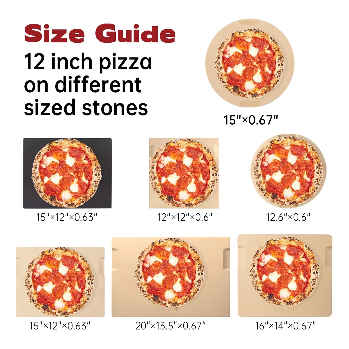 ROCKSHEAT Pizza Stone Made of Cordierite for Pizza & Bread Baking Grilling. Perfect for Oven or Grill. Innovative Unique Double - Faced Built - in 4 Handles Design (Round 15"x0.67")