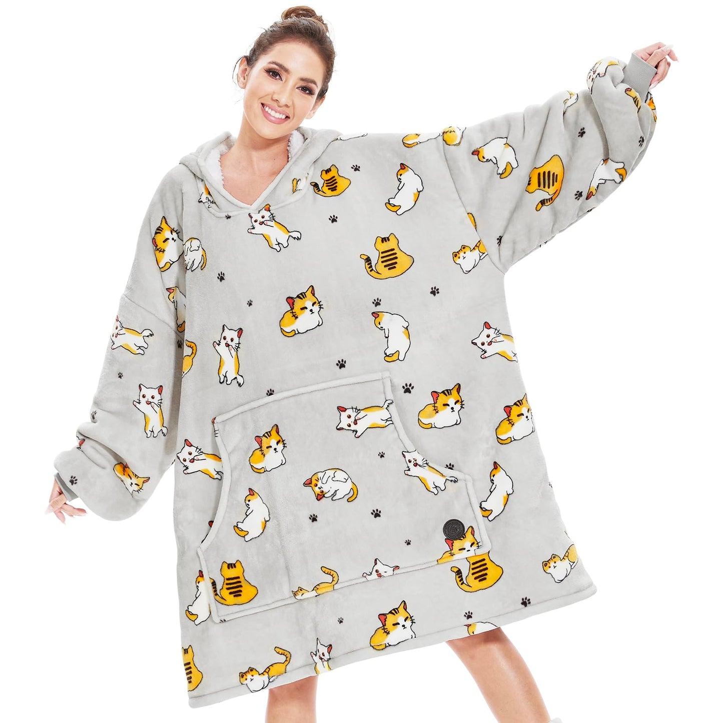 THREE POODLE Wearable Blanket Hoodie, Oversized Sherpa Sweatshirt Blanket for Adults Women Men, Warm Cozy Cat Hooded Blankets, Gifts for Mom Girlfriend