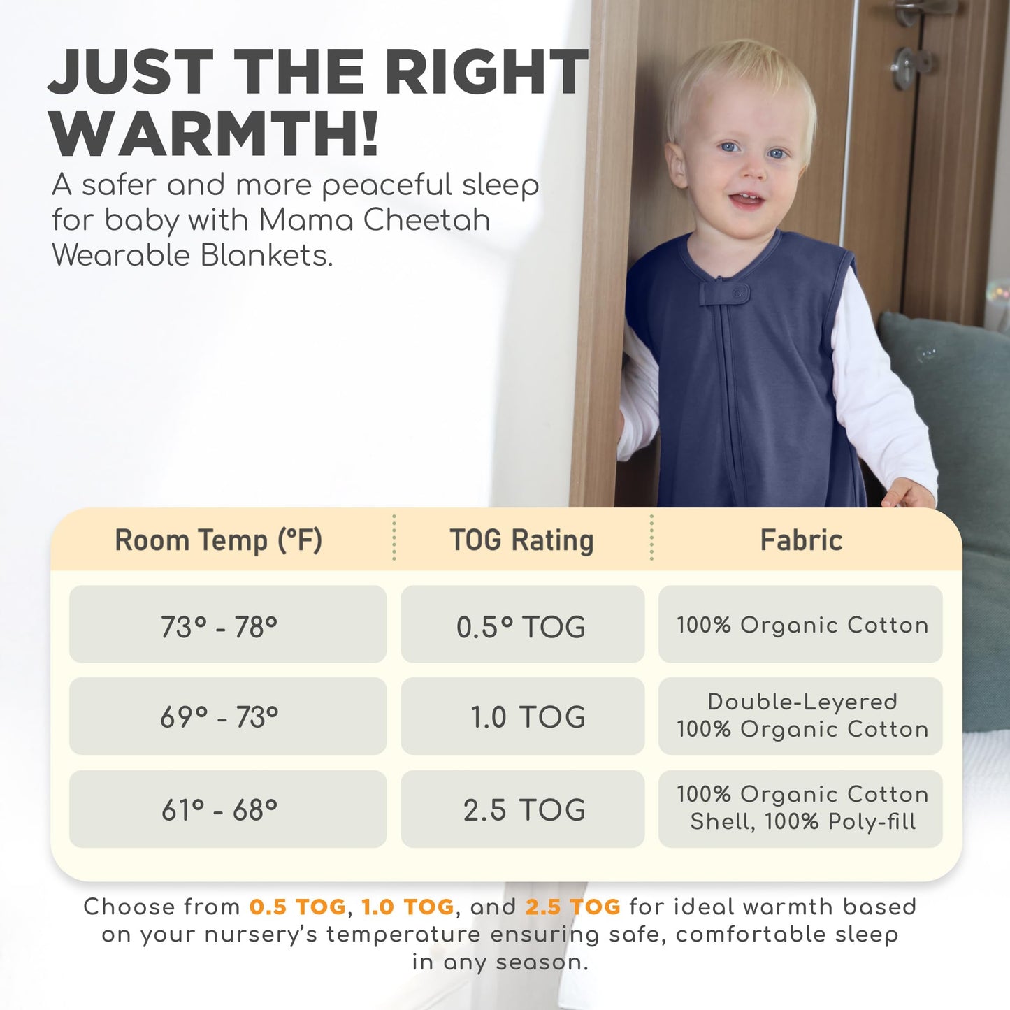 Mama Cheetah Baby Sleeping Bag with Feet, 0.5 Tog, Summer Sleeping Bag, Organic Cotton Baby Sleeping Bags, Sleeveless, Baby Sleeping Bag with Legs for Infants, Children, Boys, Girls, 100 cm (Baby