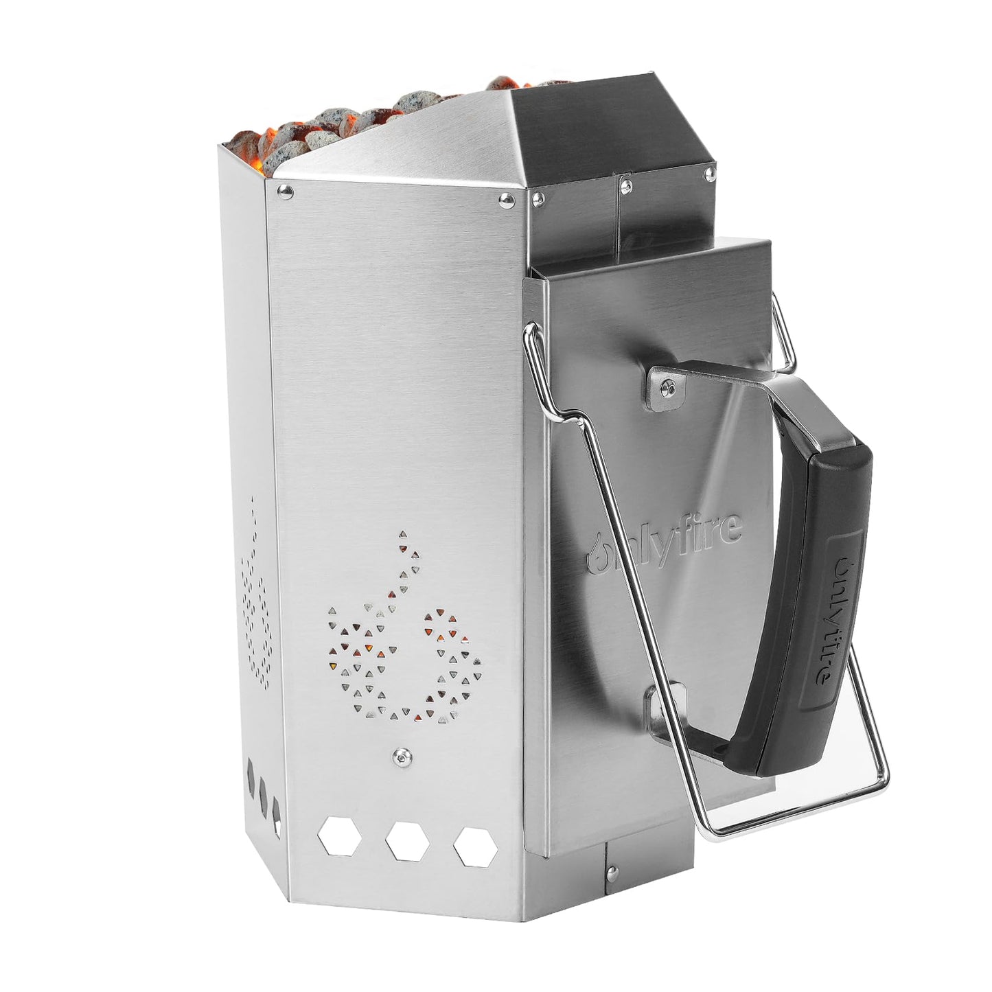 Onlyfire Stainless Steel Charcoal Chimney Starter, BBQ Chimney Starter for Charcoal Grill and Barbecues, Sturdy and Easy to Use BBQ Grill Tools