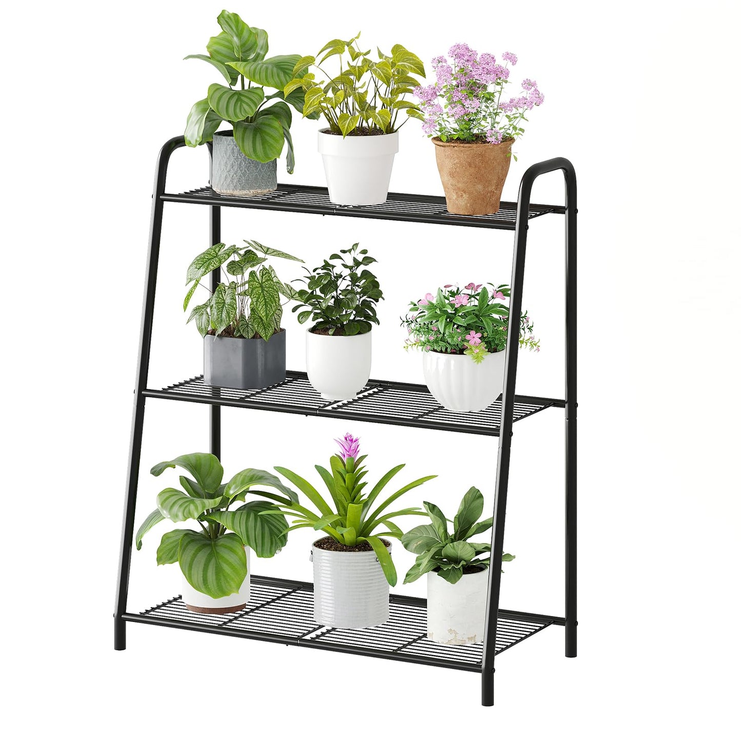 Wieghda 3-Tier Corner Plant Stand Holder Rack, Metal Plant Shelf for Indoor Outdoor,Black