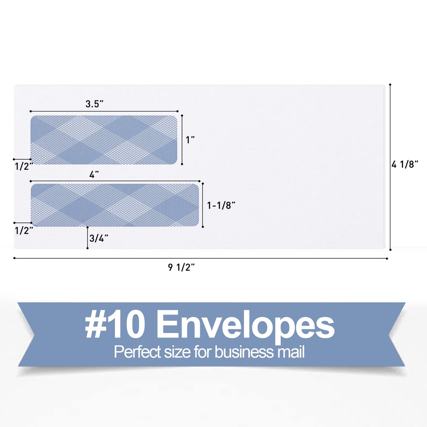 750#10 Security Envelopes, PANDRI NO.10 Self-Seal Double Window Envelopes Designed for QuickBooks Invoices, Business Statements & Documents - Number 10 Size 4 1/8 Inch X 9 1/2 Inch - 24 LB