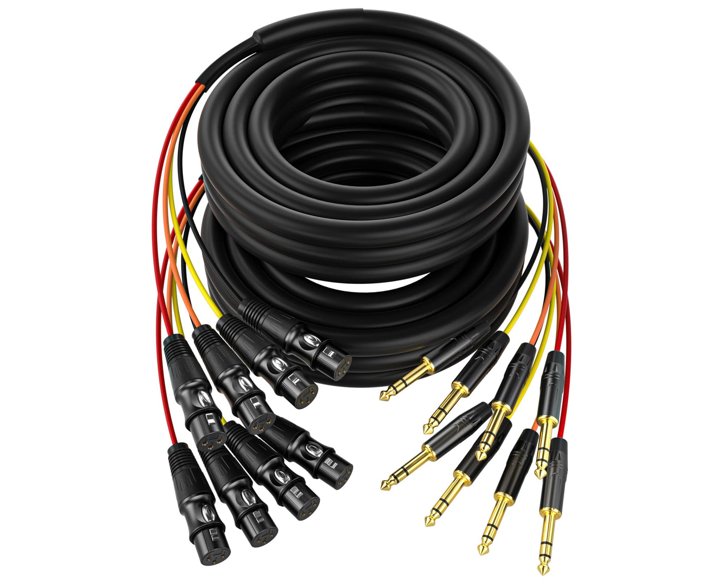 Novazylum 4 Channel 1/4" TRS to XLR Snake Cables 15ft 2 Pack - 6.35mm Jack Stereo Audio Balanced Line to XLR Female Cables