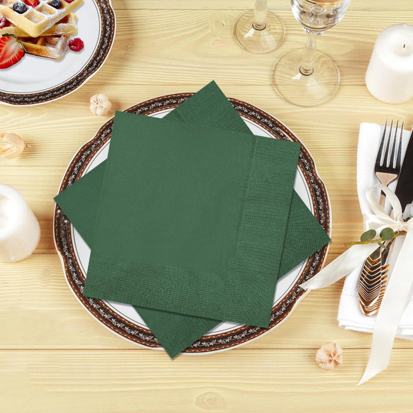 JOWLOT Cocktail Napkins - 600 Count 2-Ply Dark Green Napkins Disposable, 4.75 x 4.75 Inch Folded Paper Napkins Bulk Beverage Napkins for Dinner Wedding Bar Party and Everyday Use