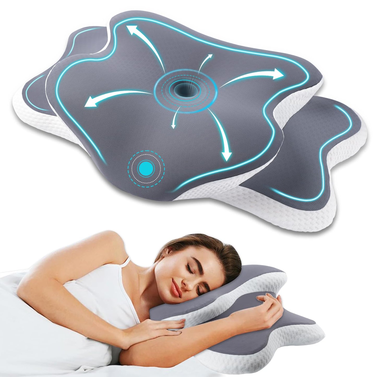 Cervical Neck Pillow, Memory Foam Pillows for Neck and Shoulder Pain Relief, Ergonomic Neck Support Pillow with Breathable Ice Silk Pillowcase, Contour Orthopedic Pillow for Side Back Stomach Sleeper