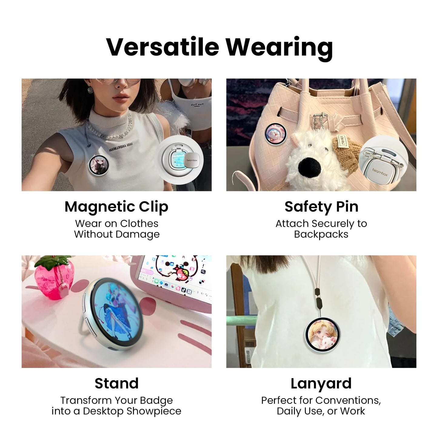 PINTURA x beam box Digital Badge Pin, Wearable GIF & Photo Display with Customizable Slideshow, Smart Pixel Badge with Touchscreen, Magnetic Anime Ita Bag Accessory for Cosplay, Conventions & Personal