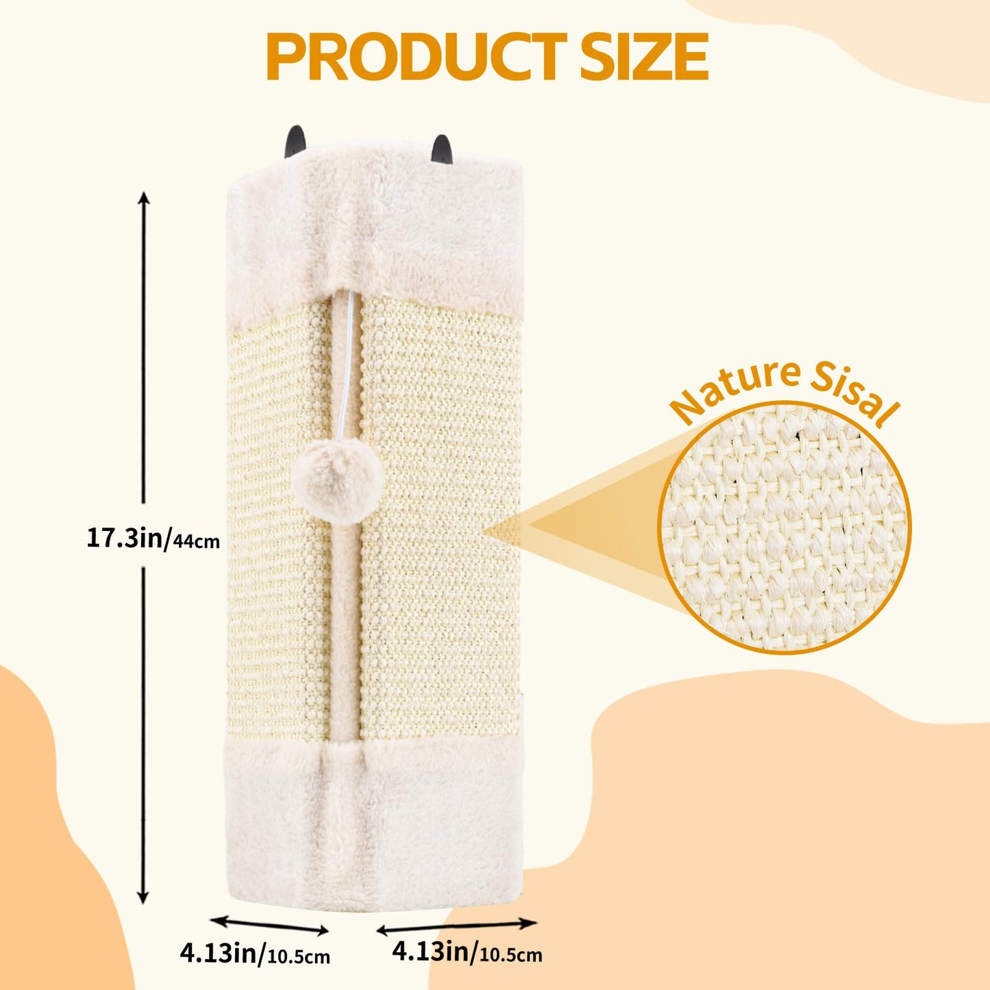 LIFLIX 2PCs Wall Mounted Cat Scratcher Corner, Sisal Cat Scratching Pad with Hanging Ball, Indoor Scratch Furniture Protector, 44 x 21 x 2 cm