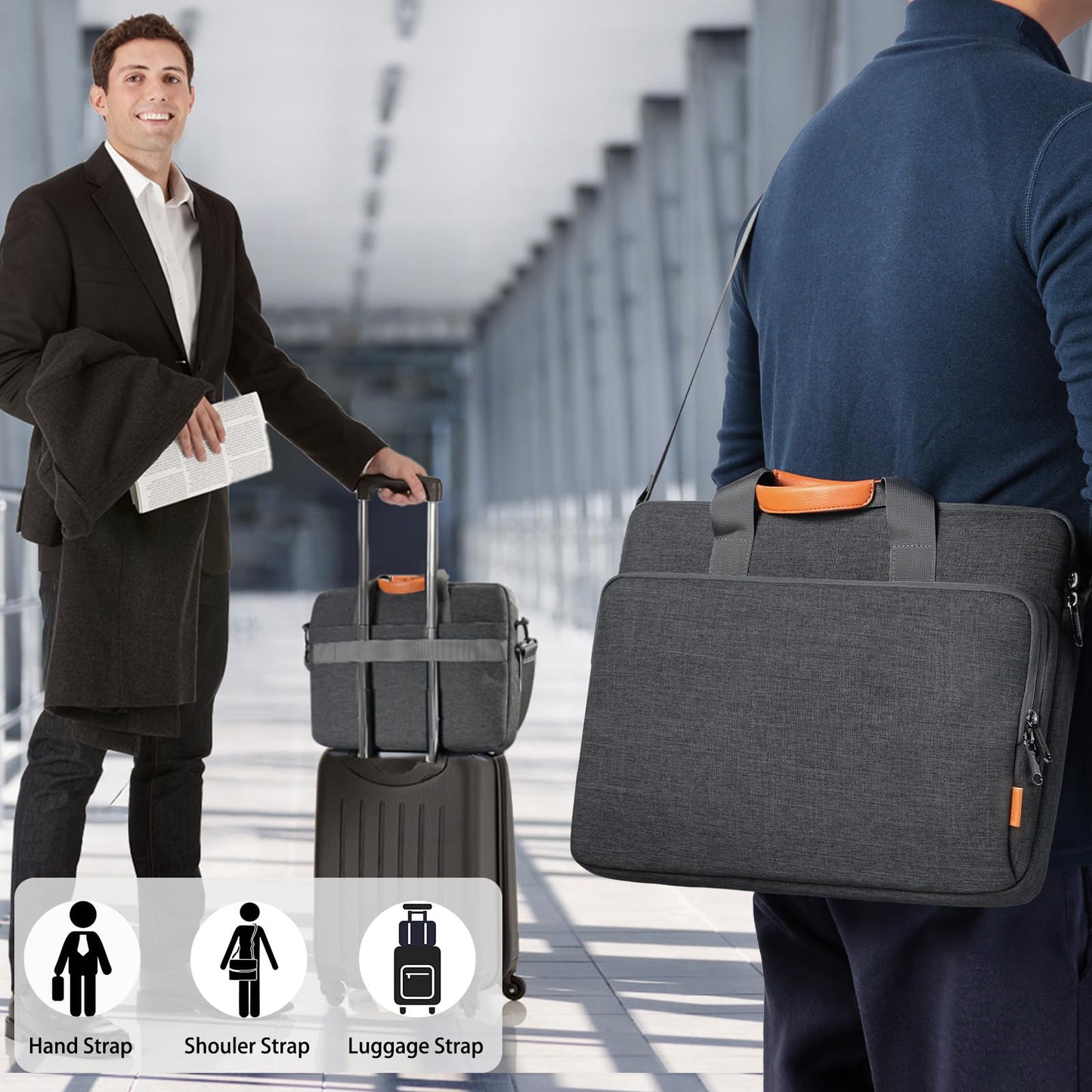 bagasin 15 15.6 16 inch Laptop Computer PC Shoulder Bag Carrying Case, Water-Repellent Fabric Briefcase, Lightweight Toploader, Business Casual or School