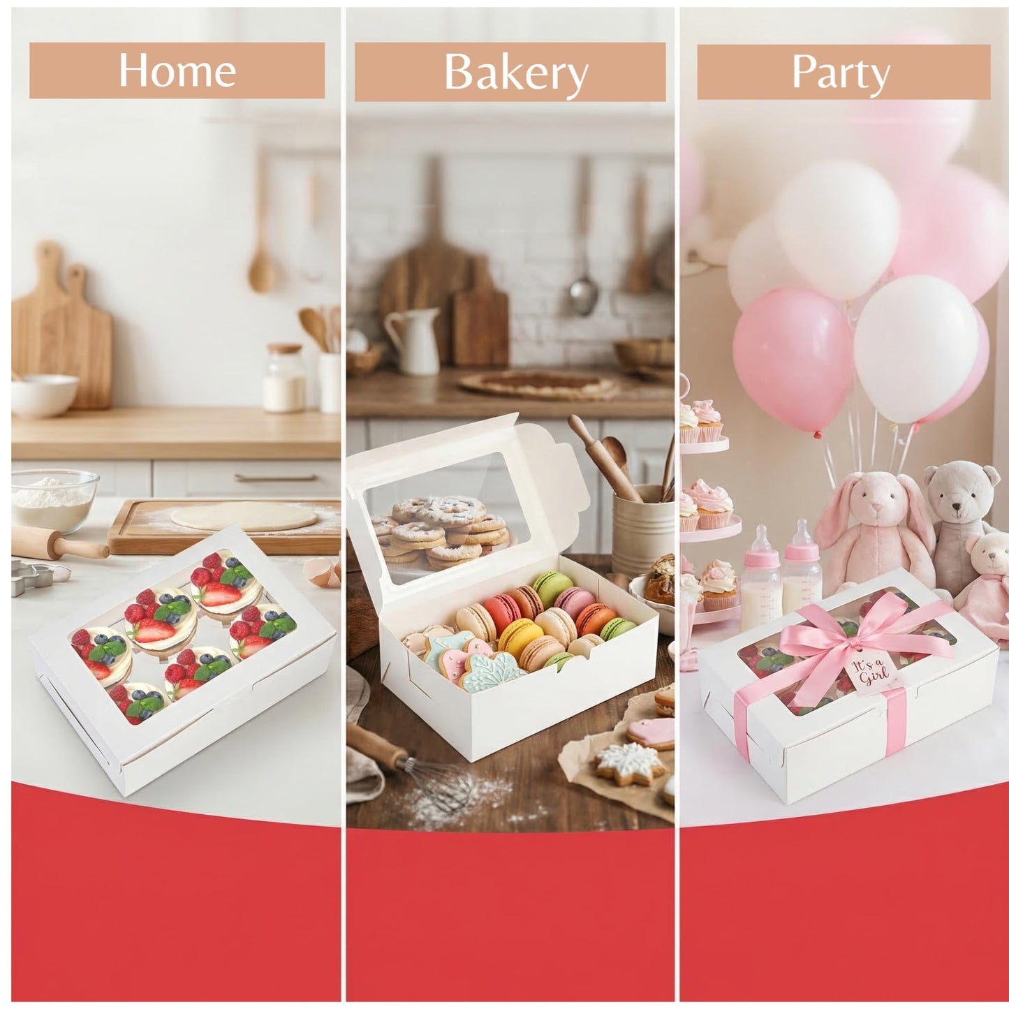 Jucoan 50 Pack White Paper Cupcake Box with Insert and Window Hold 6 Standard Cupcakes, Cupcake Carrier Container, Bakery Muffin Box for Pastry, Cookies, Birthday, Mother's Day, Wedding Party