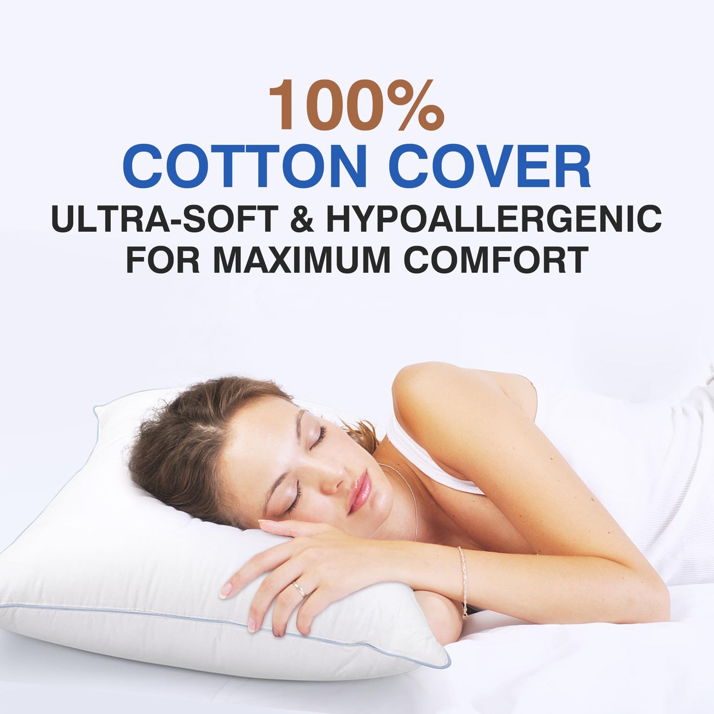 zibroges Goose Feather Bed Pillow King Size Set of 2- Hotel Pillows, Soft 600 Thread Count Cotton Cover, Fluffy Support Surround Fill Polyester for Back, Stomach, Side Sleepers