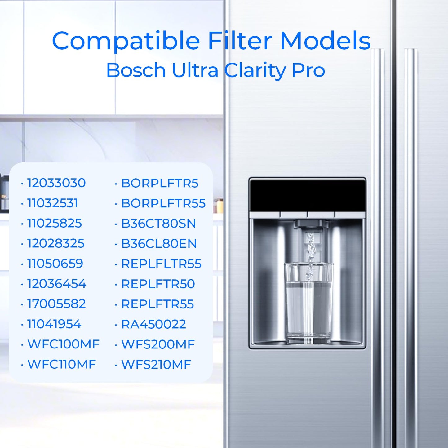 Suifl BORPLFTR55 Water Filter Replacement, Compatible with Bosch Ultra Clarity Pro BORPLFTR50, Bosch B36FD50SNS, B36CD50SNS, B36CD52SNS, B36CD52SNB, B36FD52SNB, B36FD52SNS, 3 Pack
